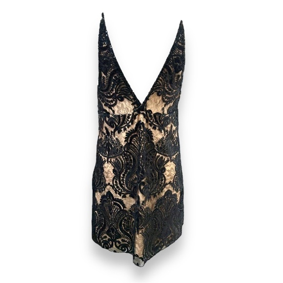 Free People Night Shimmers Sheer Slip Mini Dress Black Lace Sequined 10 - Picture 3 of 9